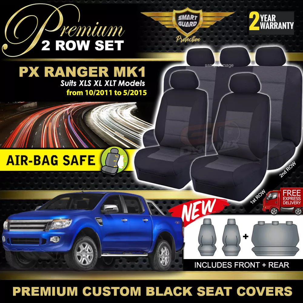 Premium Seat Covers 2 Rows Black For FORD PX MK1 RANGER XL XLS XLT 10/2011-10/2015