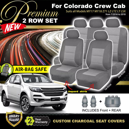 Premium Seat Covers 2 Rows Charcoal Grey For HOLDEN COLORADO RG Crew Cab LTZ LZ 7/2016-2020