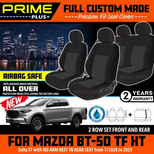PRIME PLUS Seat Covers 2 Rows Black For Mazda BT-50 TF XS XT NO ARMREST 7/2020-2025