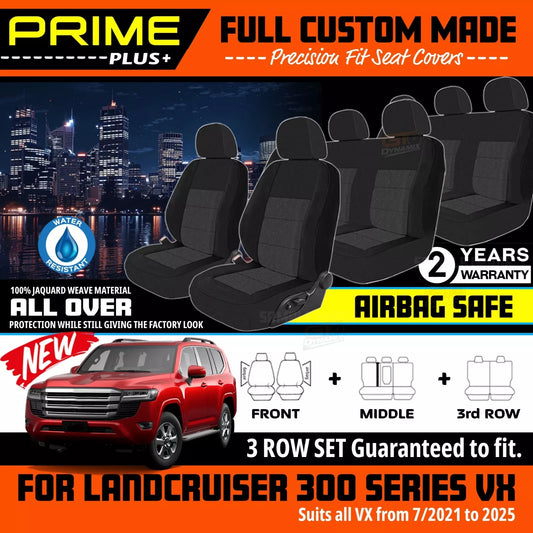 PRIME PLUS Seat Covers 3 Rows Black For Toyota Landcruiser 300 Series VX 7/2021-2025