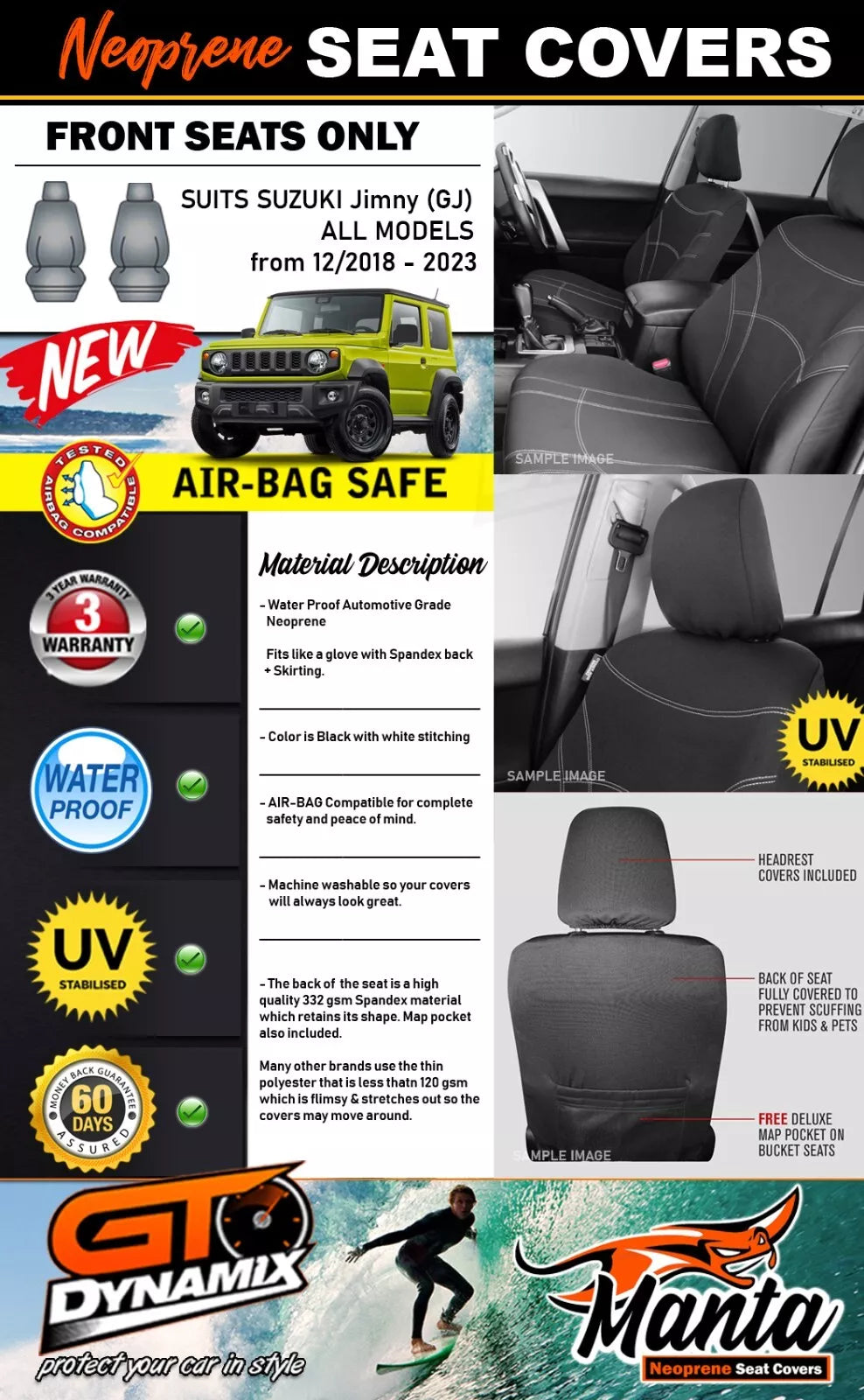 Manta Neoprene Front Seat Covers For SUZUKI Jimny GJ 12/2018-2024