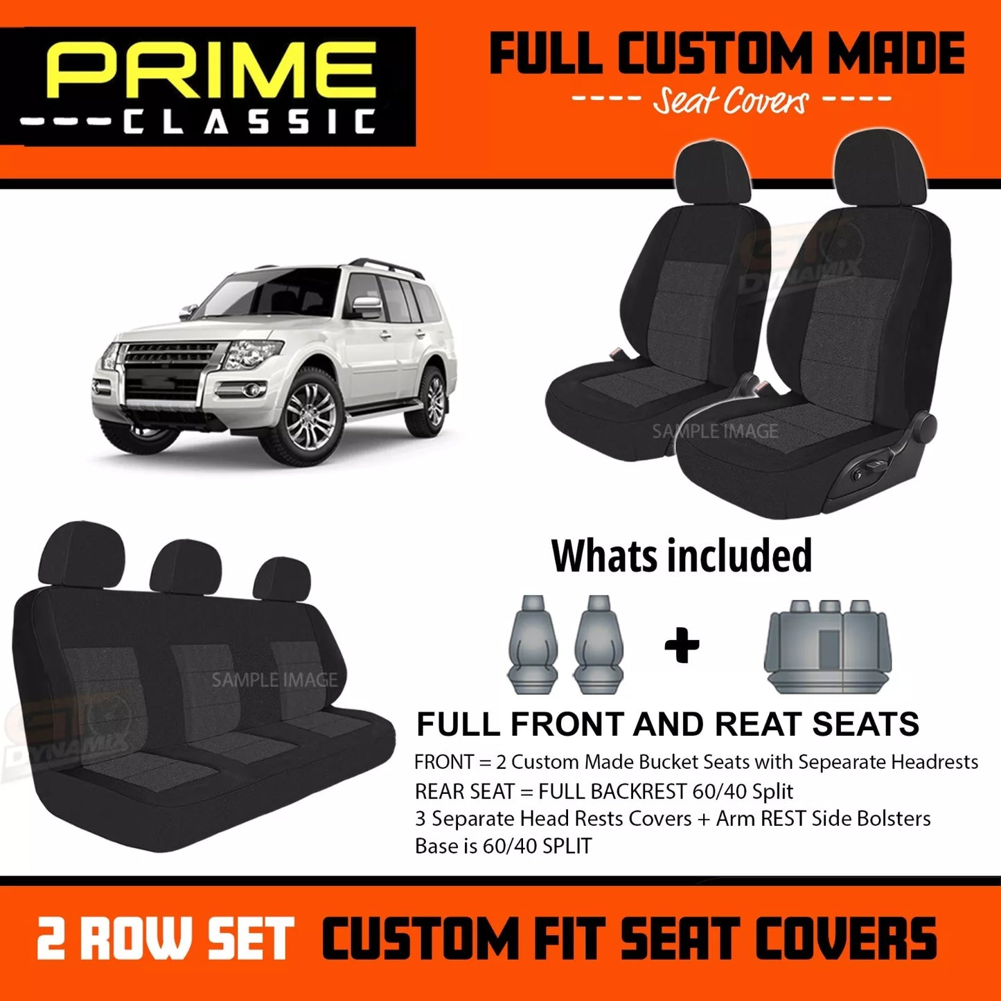 PRIME Classic Seat Covers 2 Rows Black For Mitsubishi Pajero NS NT NW NX GLS GLX VRX 2006-2021
