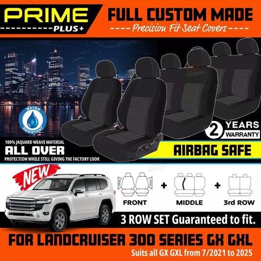 PRIME PLUS Seat Covers 3 Rows Black For Toyota Landcruiser 300 Series GXL GX 7/2021-2025
