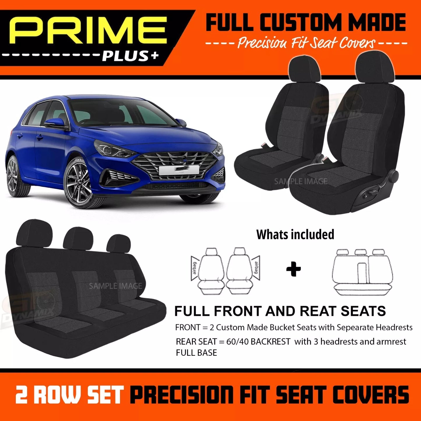 PRIME PLUS Seat Covers 2 Rows Black For Hyundai i30 PD PD2 Active Elite SR 3/2017-2024