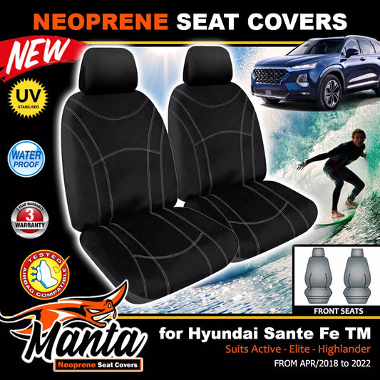 Manta Neoprene Front Seat Covers For Hyundai Sante Fe TM ACTIVE ELITE 2018-2024