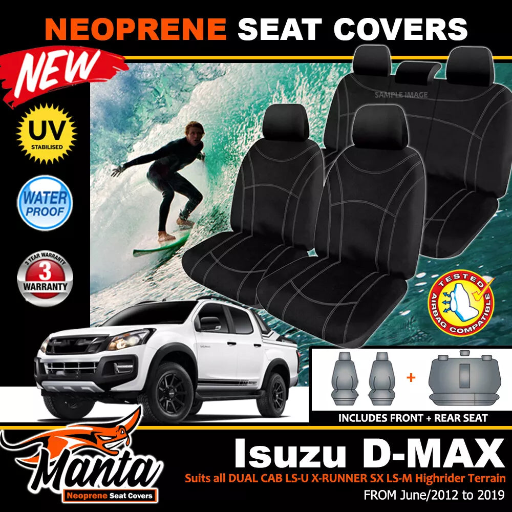 Manta Neoprene 2 Rows Seat Covers For Isuzu D-MAX DUAL CAB 2012-6/2020
