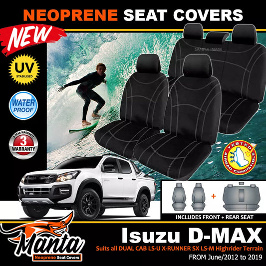 Manta Neoprene 2 Rows Seat Covers For Isuzu D-MAX DUAL CAB 2012-6/2020