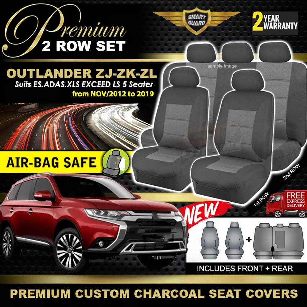 Premium Seat Covers 2 Rows Charcoal Grey For Mitsubishi OUTLANDER ZJ ZK ZL 2012-7/2021
