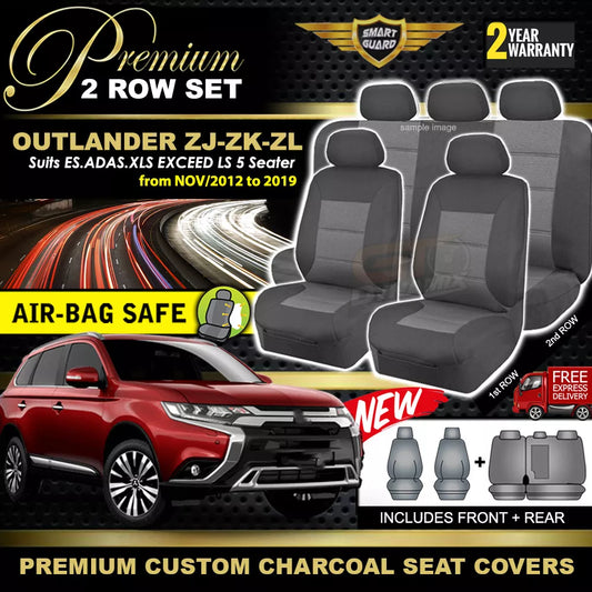 Premium Seat Covers 2 Rows Charcoal Grey For Mitsubishi OUTLANDER ZJ ZK ZL 2012-7/2021
