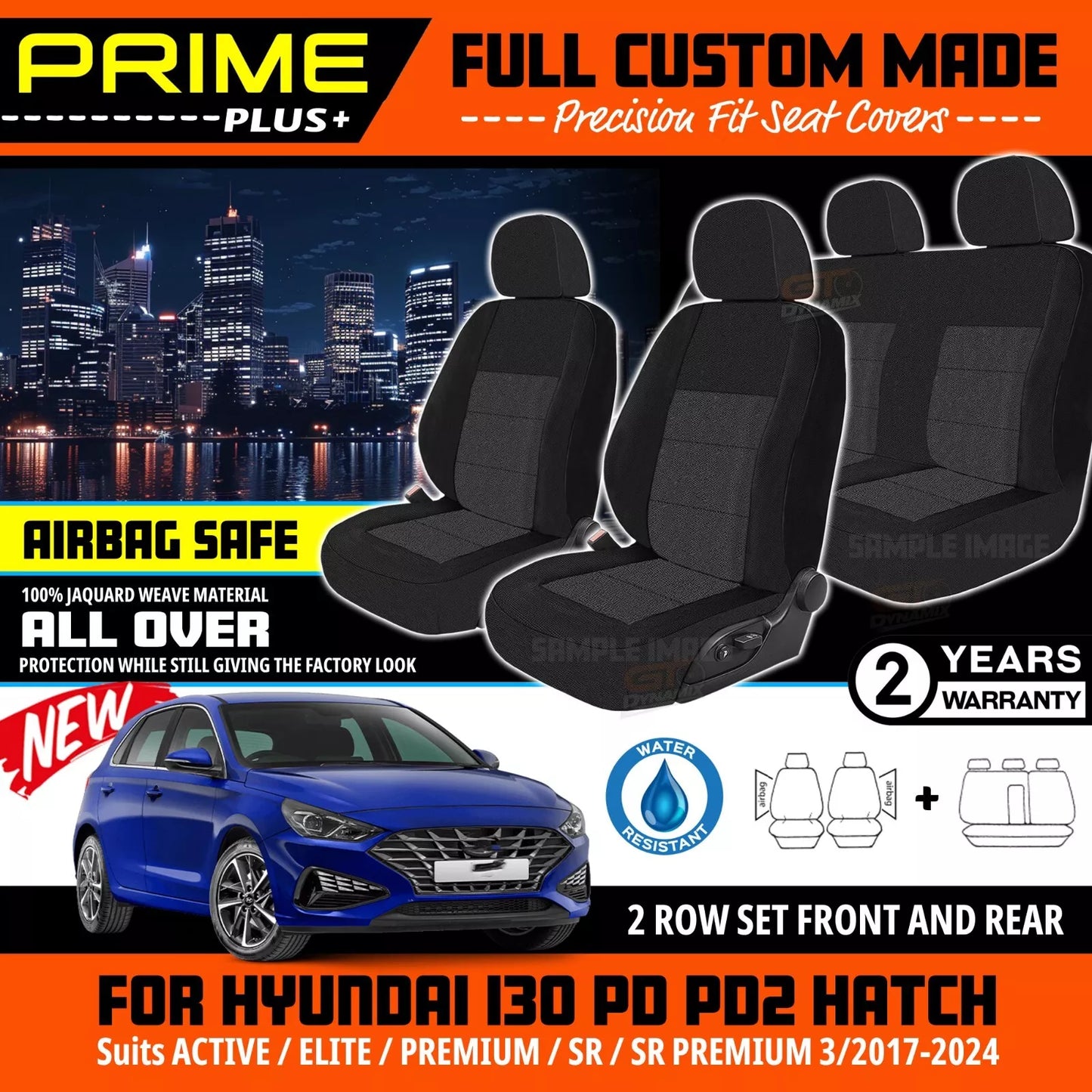 PRIME PLUS Seat Covers 2 Rows Black For Hyundai i30 PD PD2 Active Elite SR 3/2017-2024