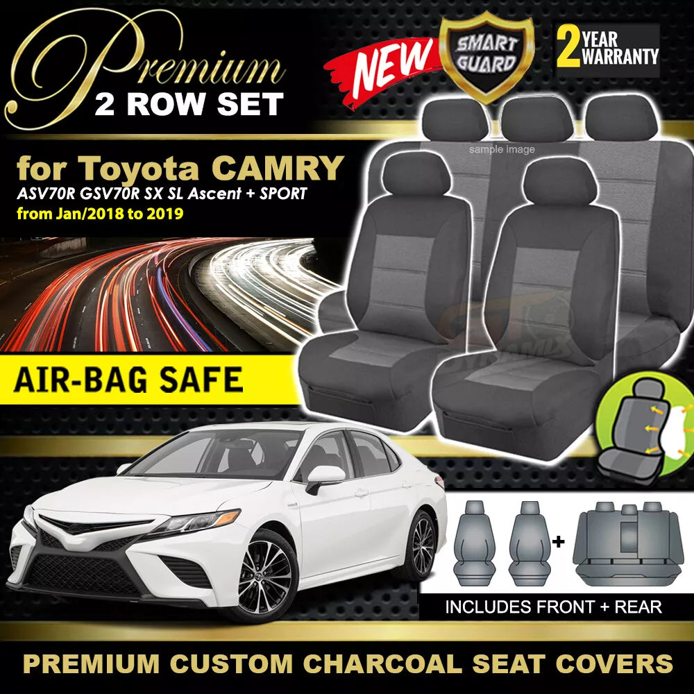 Premium Seat Covers 2 Rows Charcoal Grey For TOYOTA CAMRY ASV70R GSV70R Ascent SX 2018-2024
