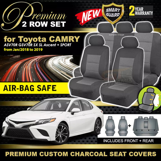 Premium Seat Covers 2 Rows Charcoal Grey For TOYOTA CAMRY ASV70R GSV70R Ascent SX 2018-2024