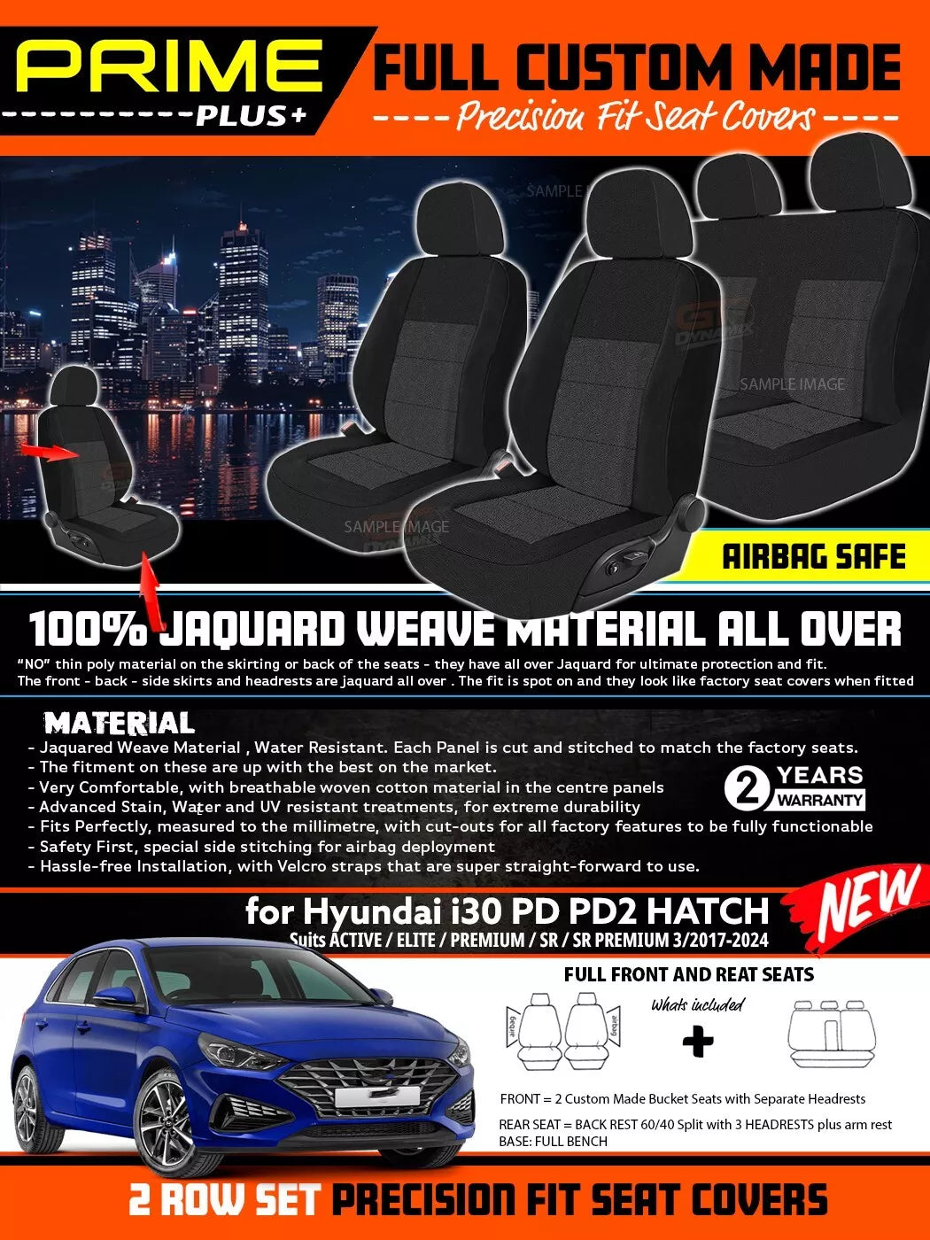 PRIME PLUS Seat Covers 2 Rows Black For Hyundai i30 PD PD2 Active Elite SR 3/2017-2024