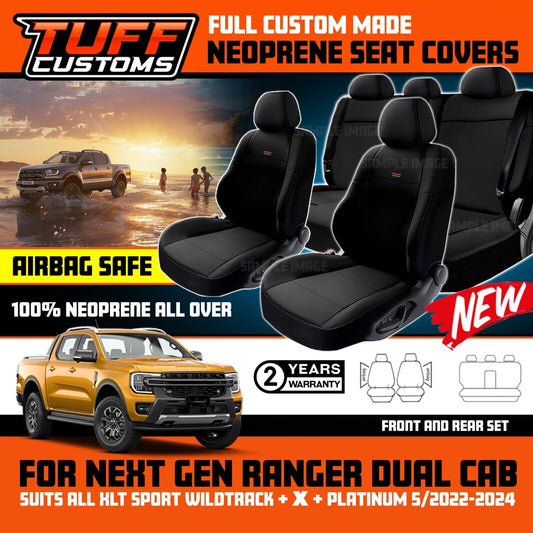 TUFF Customs Neoprene Seat Covers 2 Rows For FORD RANGER NEXT GEN XLT PLATINUM 5/2022-2025