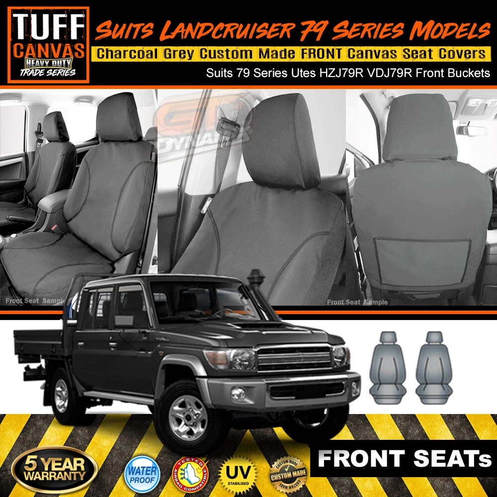 TUFF Canvas TRADE Front Seat Covers For Toyota Landcruiser 79 VDJ79R GXL 2016-2026 Charcoal