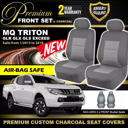 Premium Seat Covers Front Charcoal Grey For Mitsubishi Triton MQ MR GLX GLS Exceed 2015-2023