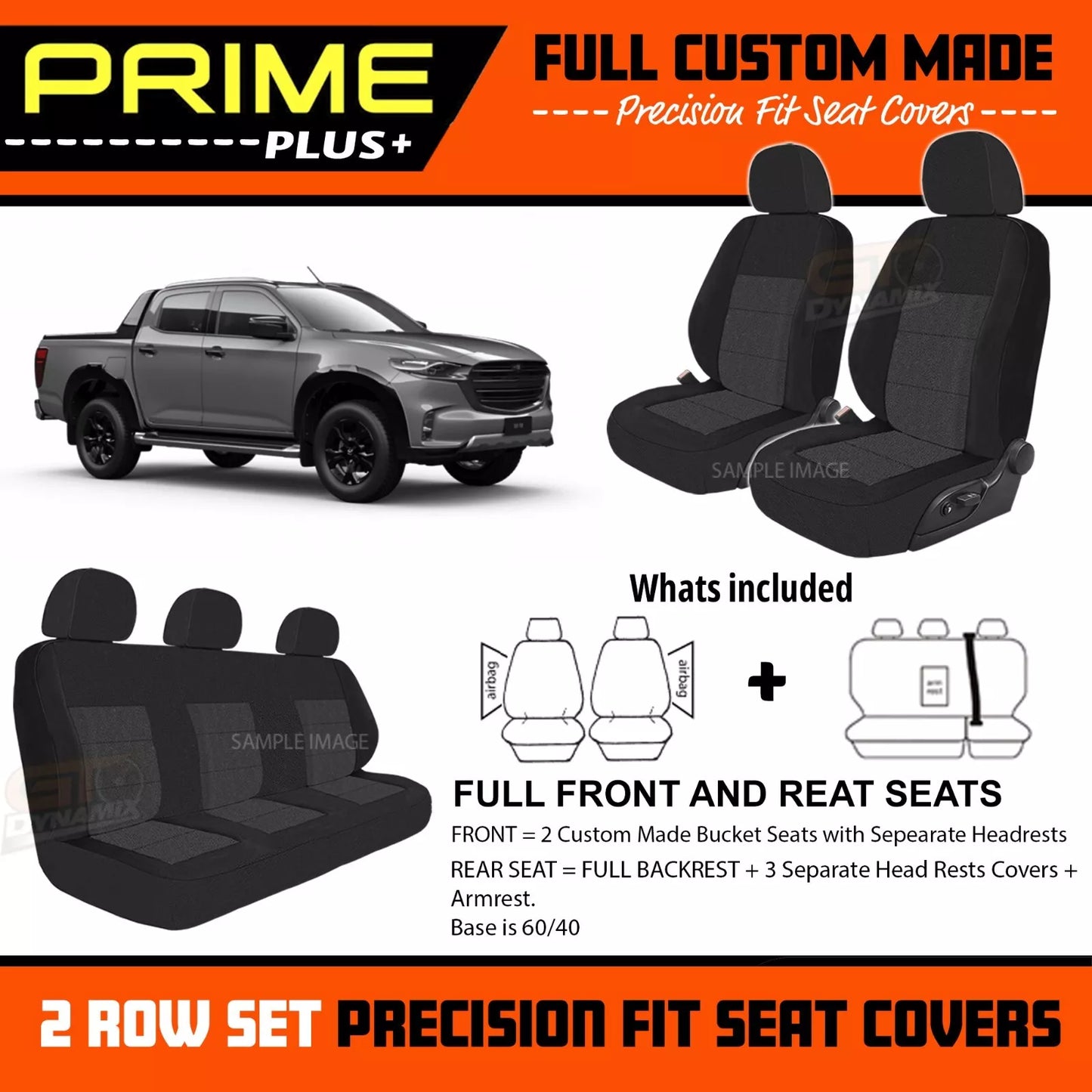PRIME PLUS Seat Covers 2 Rows Black For Mazda BT-50 TF GT XT-R 7/2020-2025