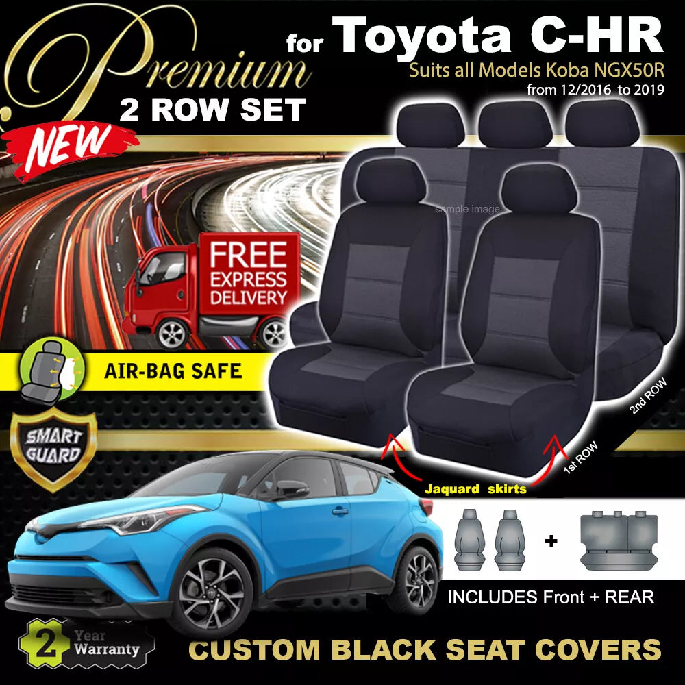 Premium Seat Covers 2 Rows Black For Toyota C-HR Coba NGX50R GXL GR 2017-9/2023