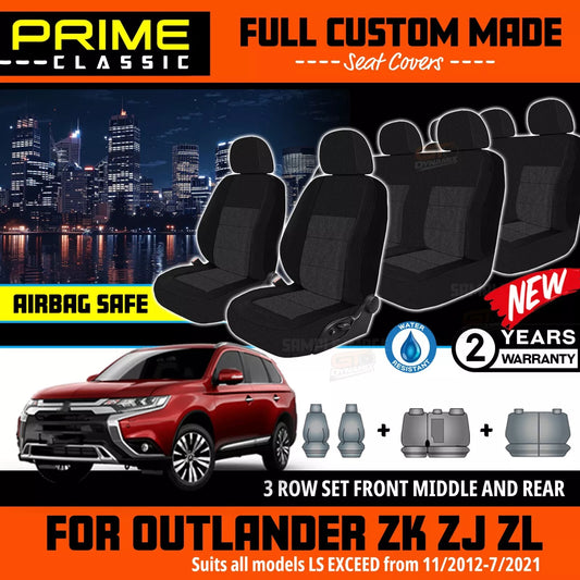 PRIME Classic Seat Covers 3 Rows Black For Mitsubishi OUTLANDER ZJ ZK ZL 2012-7/2021
