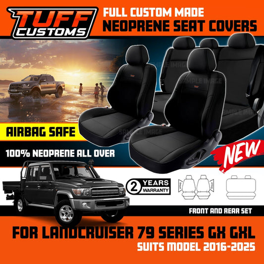 TUFF Customs Neoprene Seat Covers 2 Rows For Toyota Landcruiser 79 Series GX GXL VDJ79R 2016-2025
