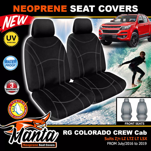 Manta Neoprene Front Seat Covers For COLORADO RG DUAL CAB 6/2012-20 LTZ