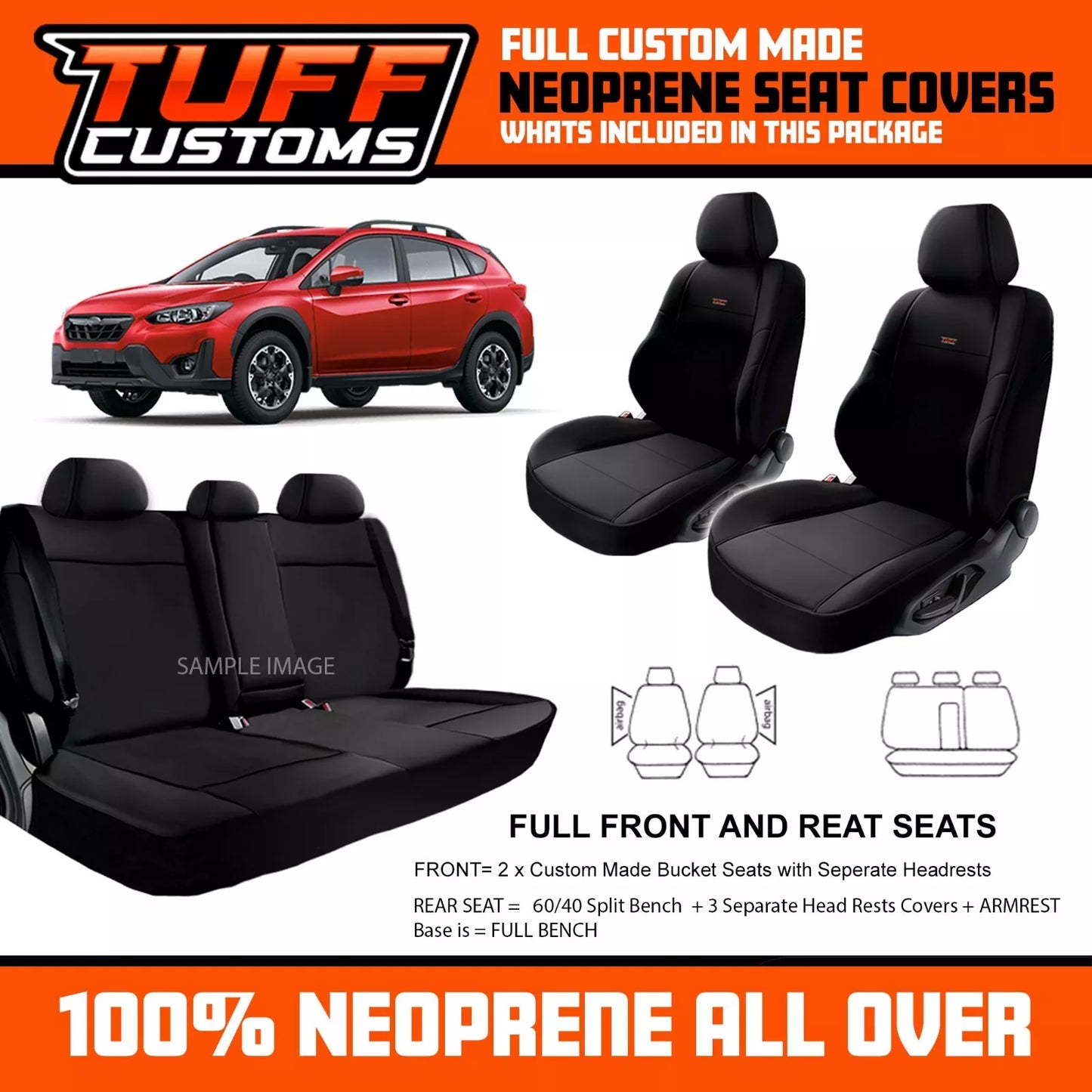 TUFF Customs Neoprene Seat Covers 2 Rows For Subaru XV 2.0i-L Premium 2.0i-S 2017-2022