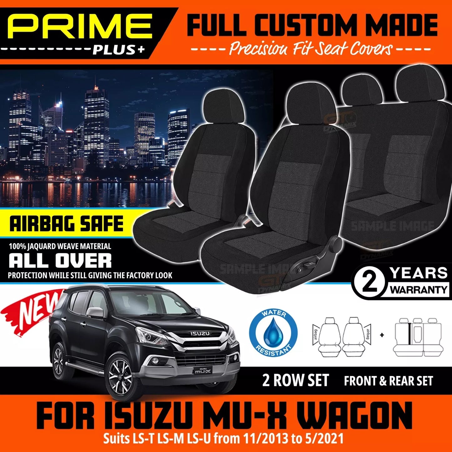 PRIME PLUS Seat Covers 2 Rows Black For Isuzu MU-X LS-T LS-M LS-U 11/2013-5/2021