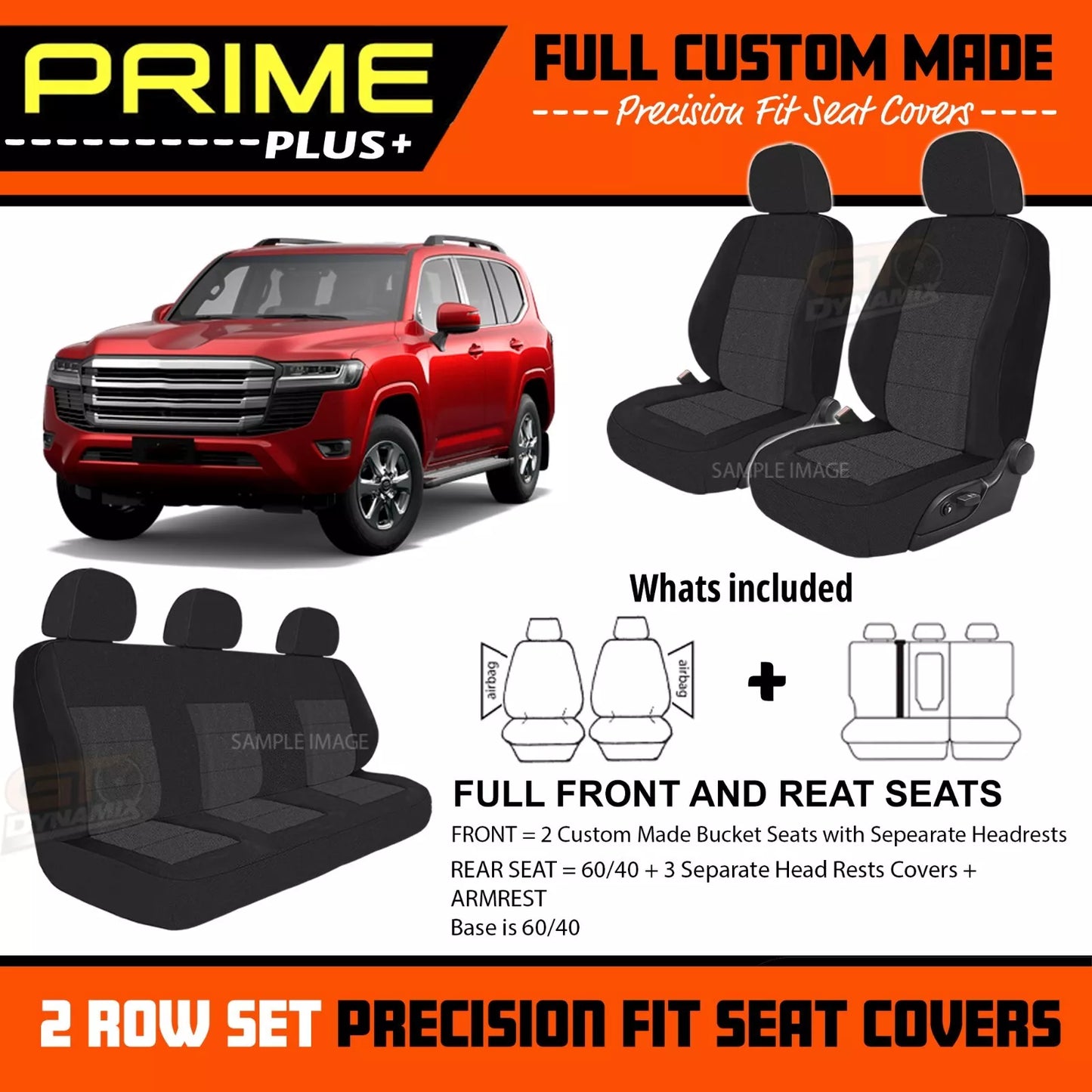 PRIME PLUS Seat Covers 2 Rows Black For Toyota Landcruiser 300 Series VX ONLY 7/2021-2025