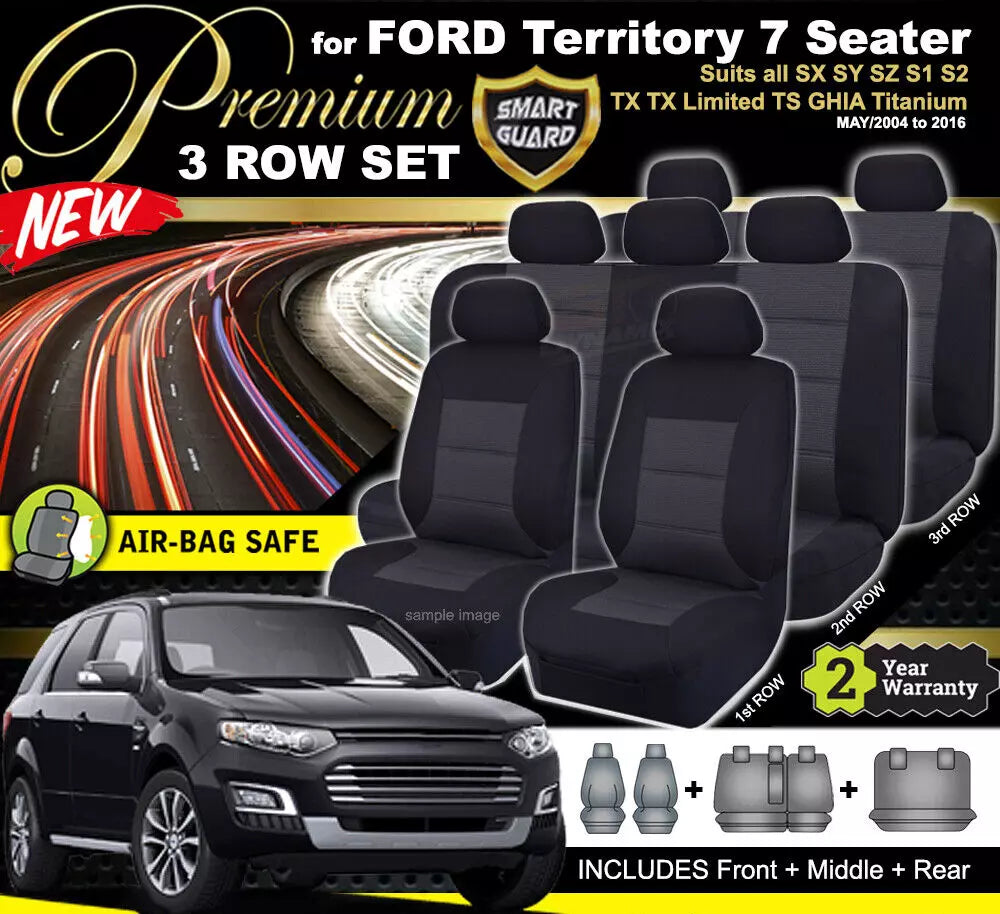 Premium Seat Covers 3 Rows Charcoal Grey For Ford Territory SX SY SZ TS TX GHIA 3/2013-2016
