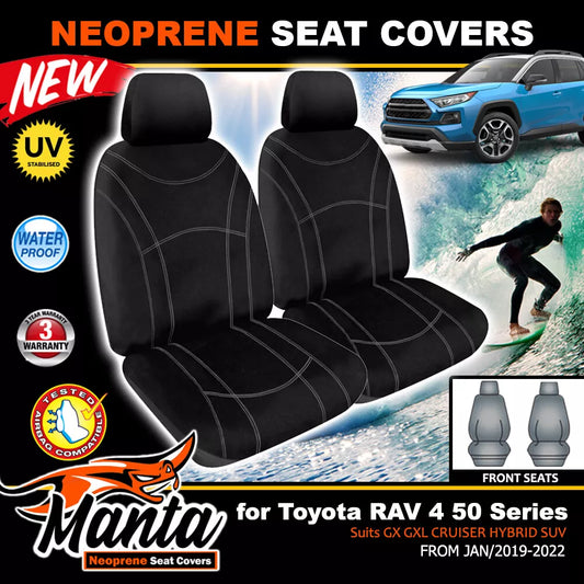 Manta Neoprene Front Seat Covers For RAV 4 50 Series GX GXL HYBRID SUV 2019-2024