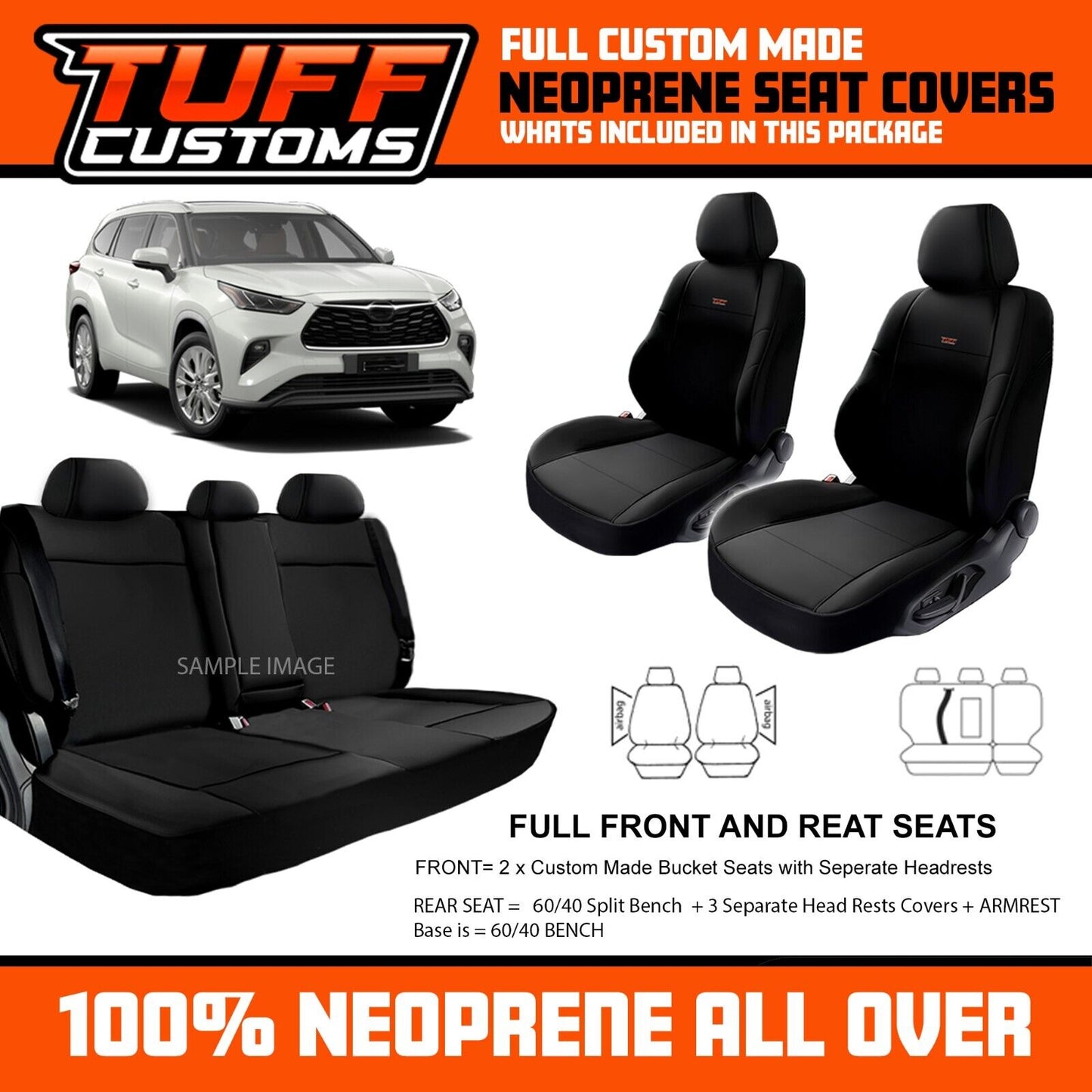 TUFF Customs Neoprene Seat Covers 2 Rows For Toyota Kluger GSU70R GSU75R GX GXL 3/2021-2024