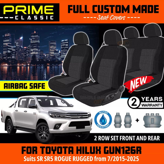 PRIME Classic Seat Covers 2 Rows Black For Toyota Hilux SR SR5 Rogue 7/2015-2024