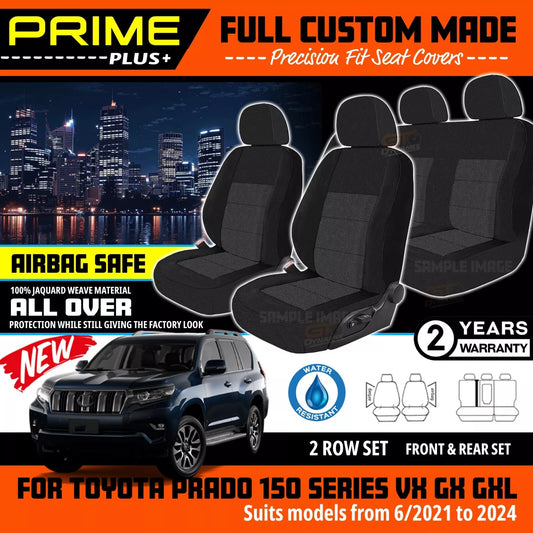 PRIME PLUS Seat Covers 2 Rows Black For Toyota Prado 150 Series GXL GX VX 7/2021-2024