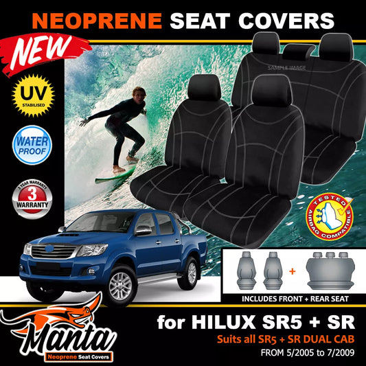 Manta Neoprene 2 Rows Seat Covers For Toyota Hilux SR5 SR 5/2005-7/2009