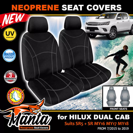 Manta Neoprene Front Seat Covers For Toyota Hilux SR5 SR 7/2015-2024