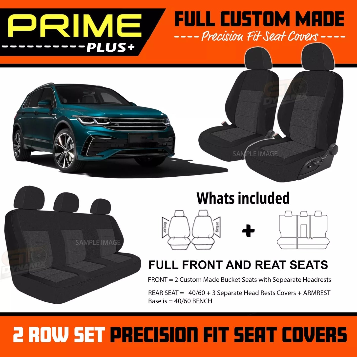 PRIME PLUS Seat Covers 2 Rows Black For VW Tiguan R-LINE Life 5N 2/2021-2024