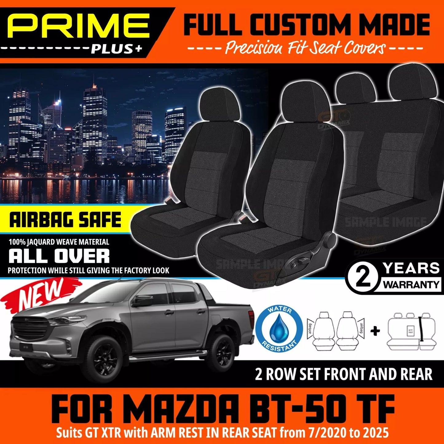 PRIME PLUS Seat Covers 2 Rows Black For Mazda BT-50 TF GT XT-R 7/2020-2025