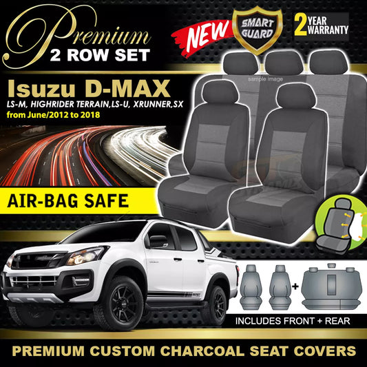 Premium Seat Covers 2 Rows Charcoal Grey For Isuzu D-MAX TF CREW CAB LS-U 6/2012-6/2020