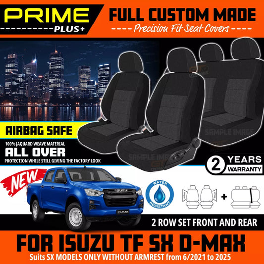 PRIME PLUS Seat Covers 2 Rows Black For Isuzu D-MAX TF SX MODELS ONLY 6/2021-2025