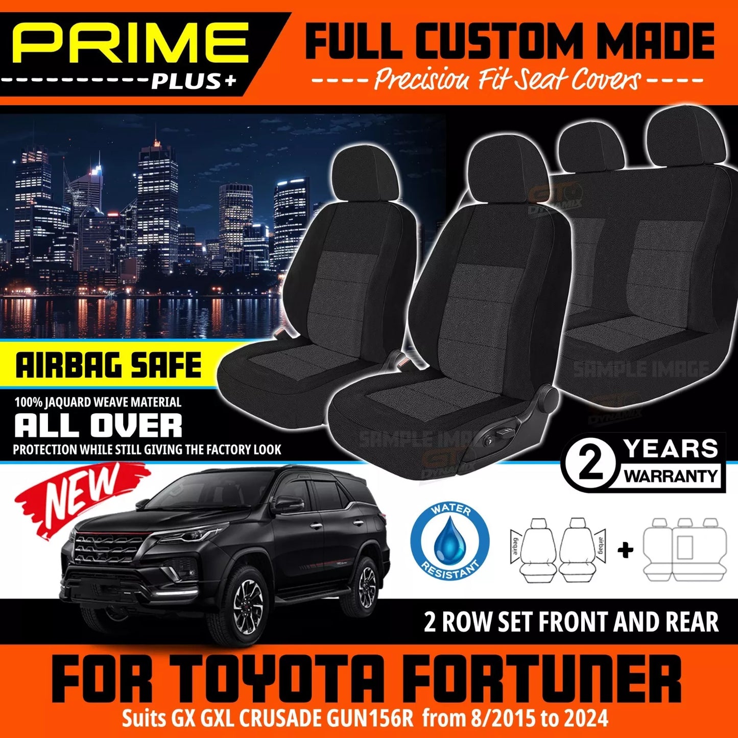 PRIME PLUS Seat Covers 2 Rows Black For Toyota Fortuner GX GXL CRUSADE 2015-2024