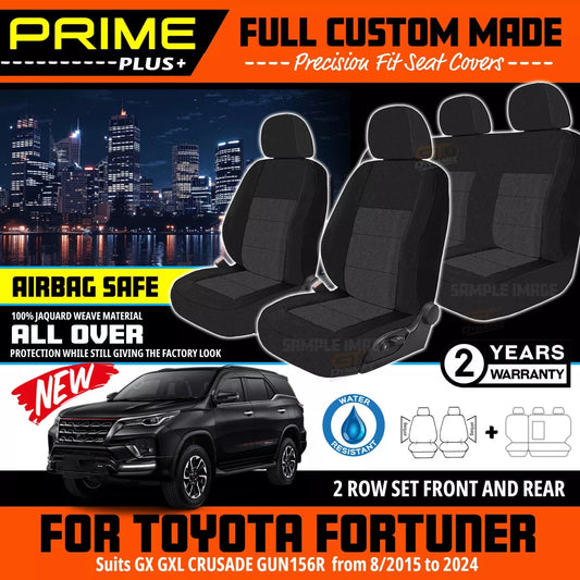 PRIME PLUS Seat Covers 2 Rows Black For Toyota Fortuner GX GXL CRUSADE 2015-2024