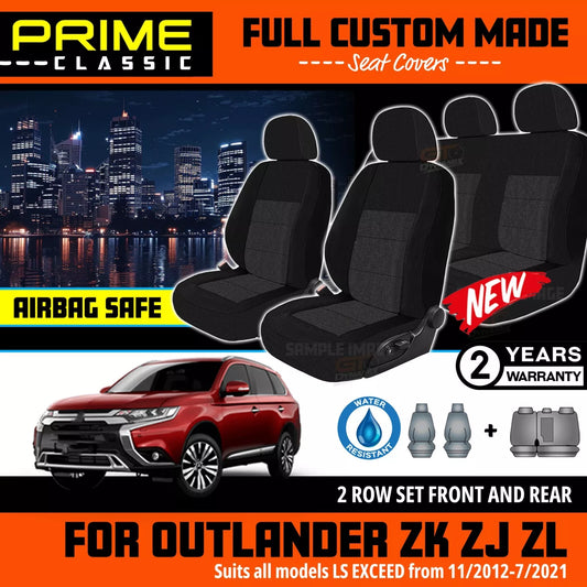 PRIME Classic Seat Covers 2 Rows Black For Mitsubishi OUTLANDER ZJ ZK ZL 11/2012-7/2021
