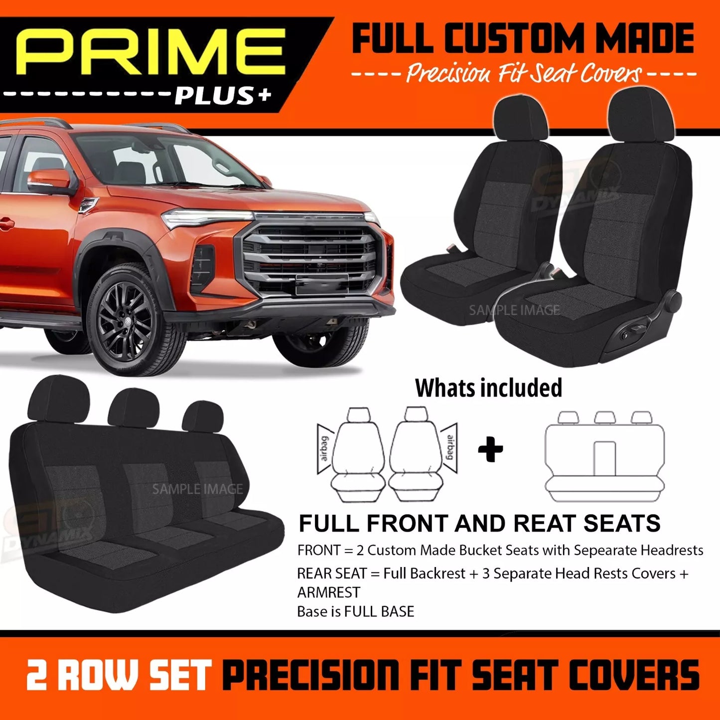 PRIME PLUS Seat Covers 2 Rows Black For LDV T60 PRO LUXE MEGATUB Trailrider 2017-2025