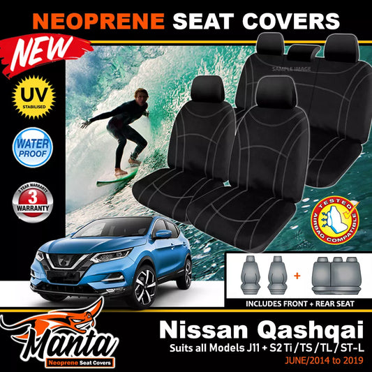Manta Neoprene 2 Rows Seat Covers For Nissan Qashqai Ti TS TL ST-L 6/14-2022