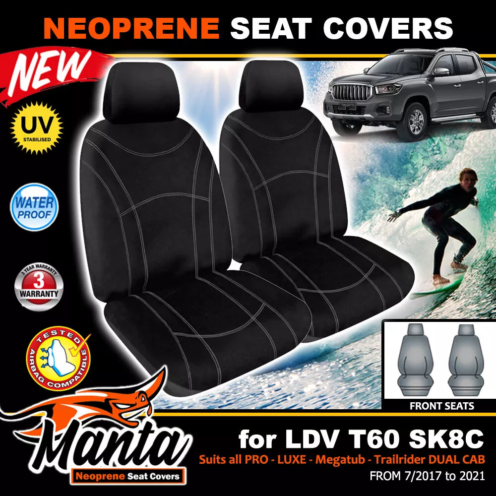 Manta Neoprene Front Seat Covers For LDV T60 SK8C Pro Trailrider Dual Cab 2017-2024