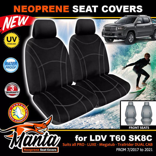 Manta Neoprene Front Seat Covers For LDV T60 SK8C Pro Trailrider Dual Cab 2017-2024
