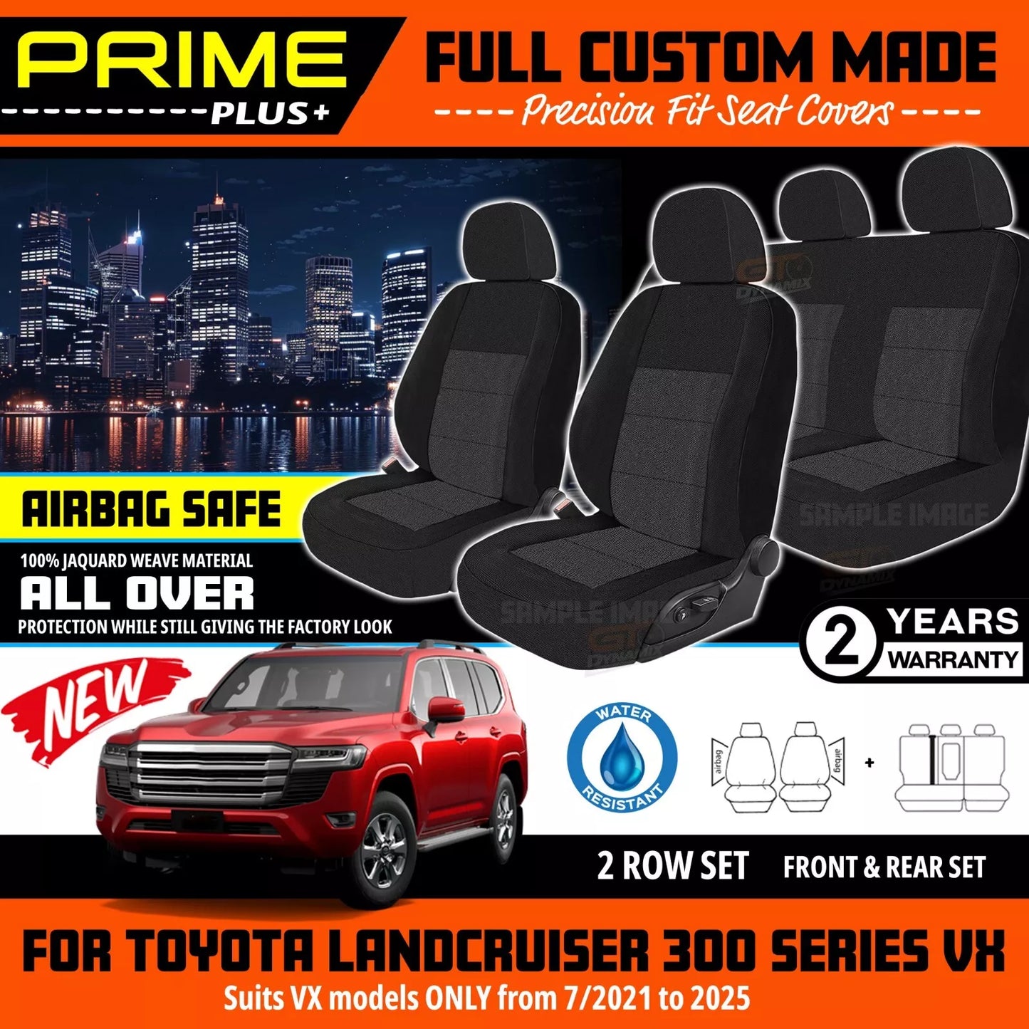 PRIME PLUS Seat Covers 2 Rows Black For Toyota Landcruiser 300 Series VX ONLY 7/2021-2025