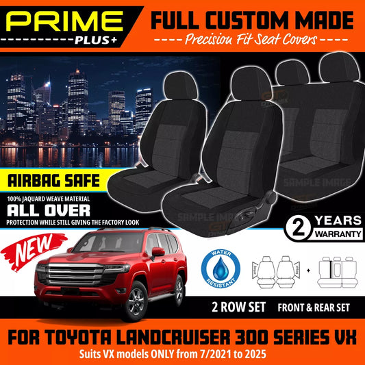 PRIME PLUS Seat Covers 2 Rows Black For Toyota Landcruiser 300 Series VX ONLY 7/2021-2025