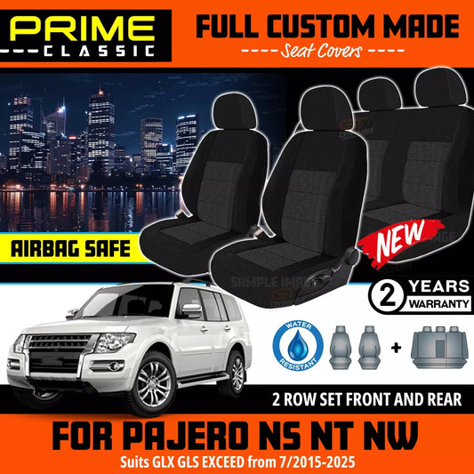 PRIME Classic Seat Covers 2 Rows Black For Mitsubishi Pajero NS NT NW NX GLS GLX VRX 2006-2021