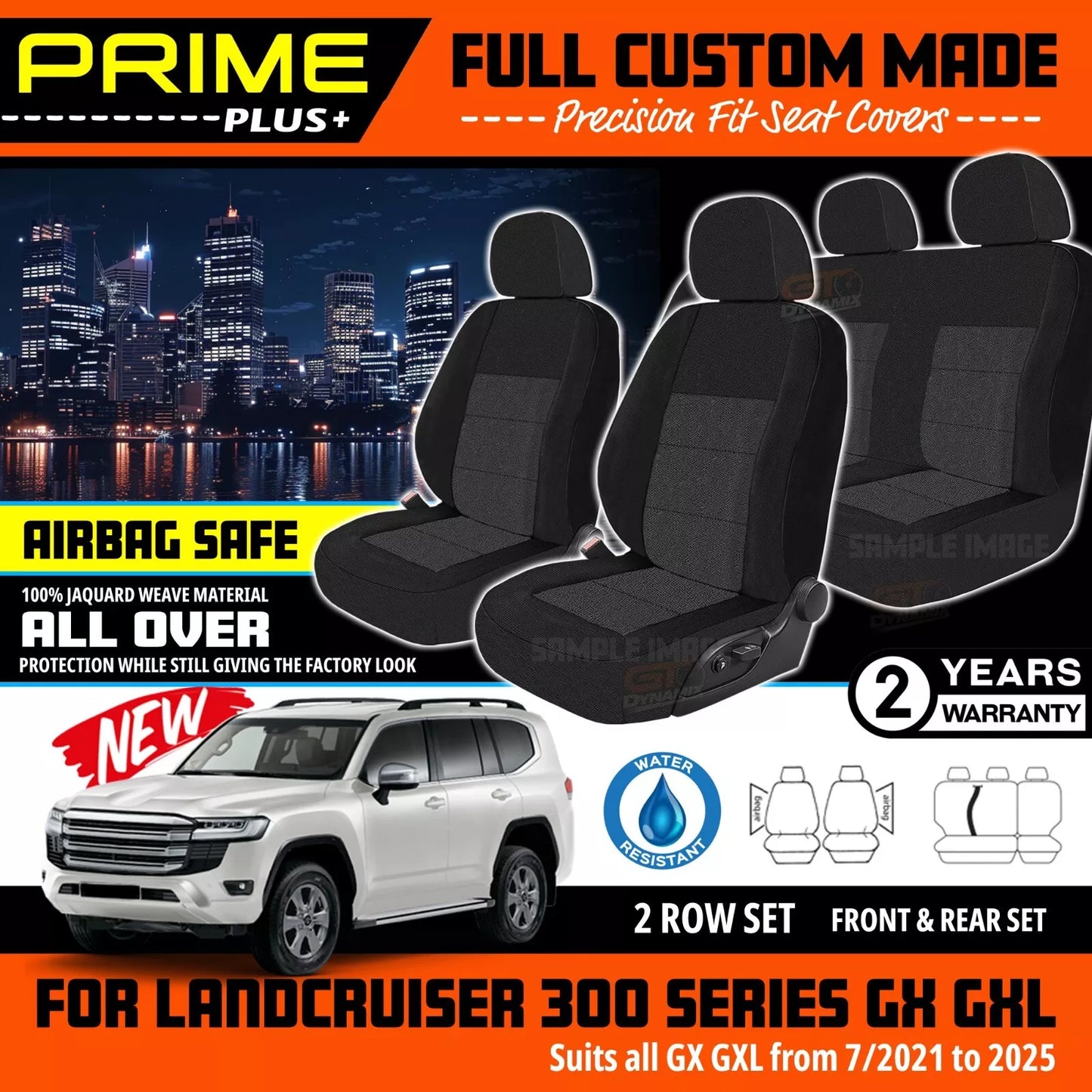 PRIME PLUS Seat Covers 2 Rows Black For Toyota Landcruiser 300 Series GXL GX 7/2021-2025